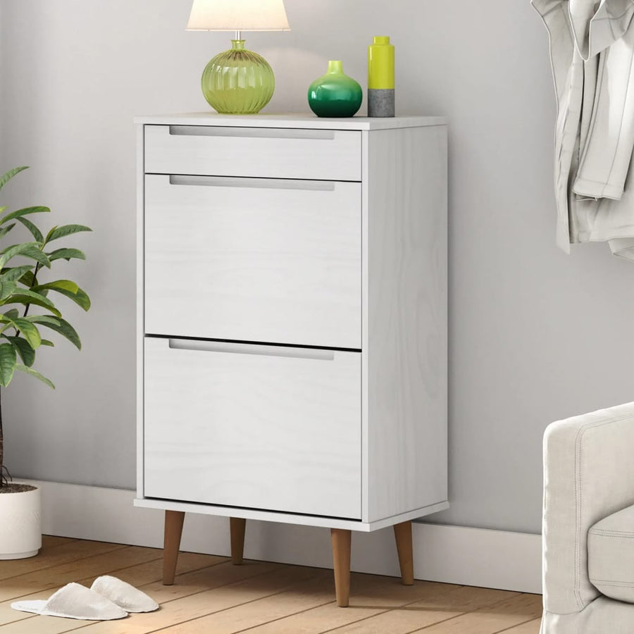 Schoenenkast Molde 59,5X35X103 Cm Massief Grenenhout Wit