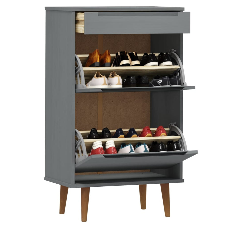 Schoenenkast Molde 59,5X35X103 Cm Massief Grenenhout Grijs