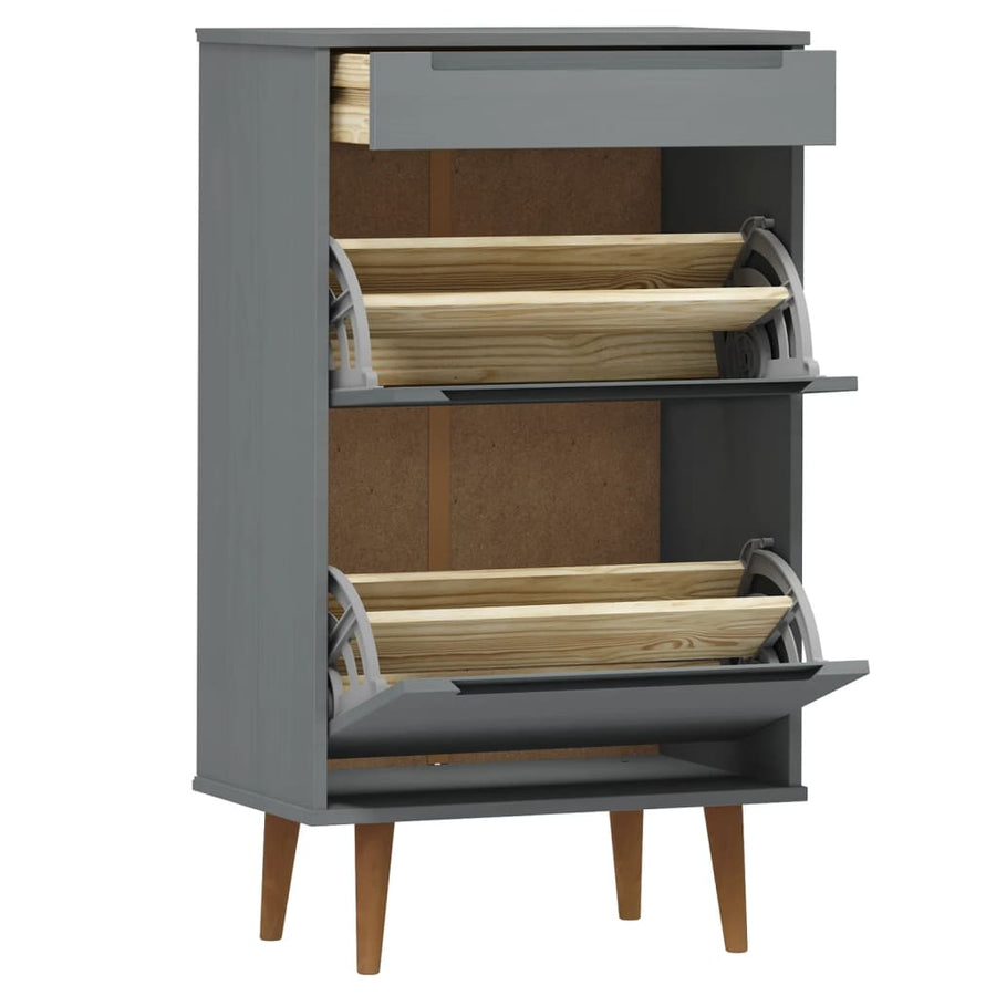 Schoenenkast Molde 59,5X35X103 Cm Massief Grenenhout Grijs