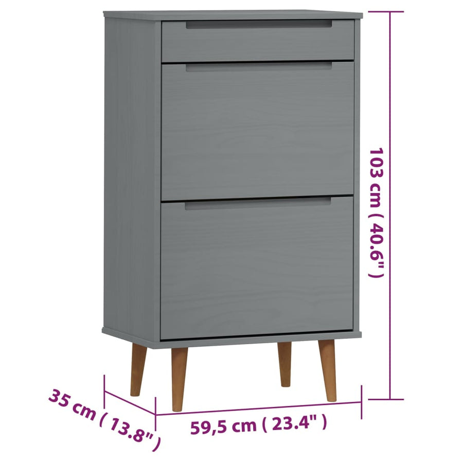 Schoenenkast Molde 59,5X35X103 Cm Massief Grenenhout Grijs