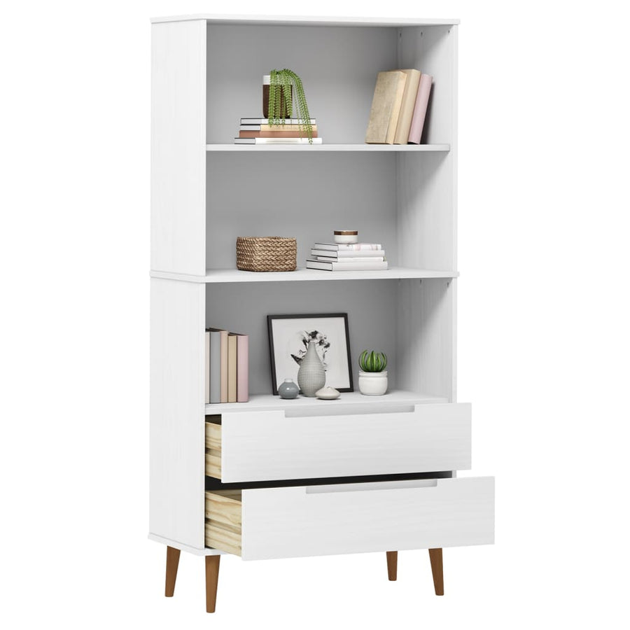 Boekenkast Molde 85X35X170,5 Cm Massief Grenenhout Wit