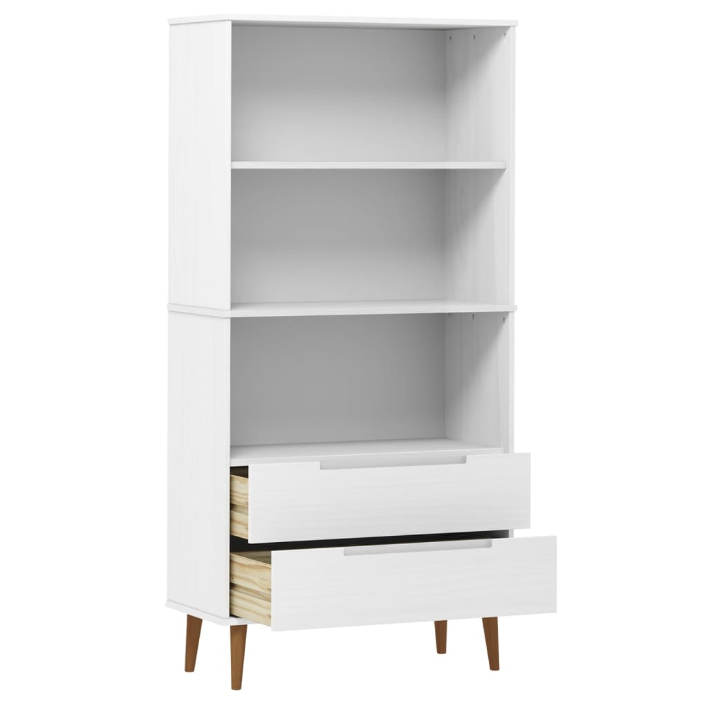 Boekenkast Molde 85X35X170,5 Cm Massief Grenenhout Wit