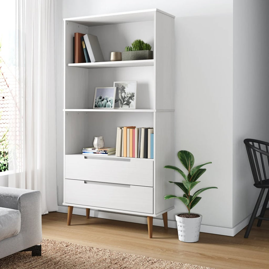 Boekenkast Molde 85X35X170,5 Cm Massief Grenenhout Wit
