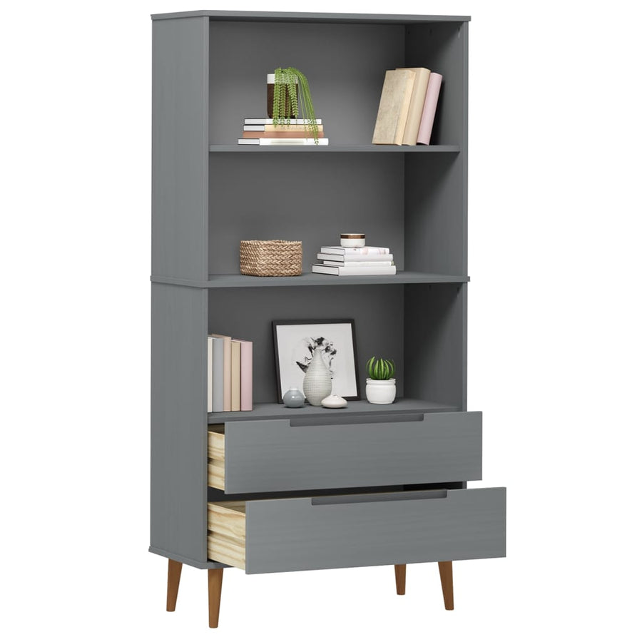 Boekenkast Molde 85X35X170,5 Cm Massief Grenenhout Grijs