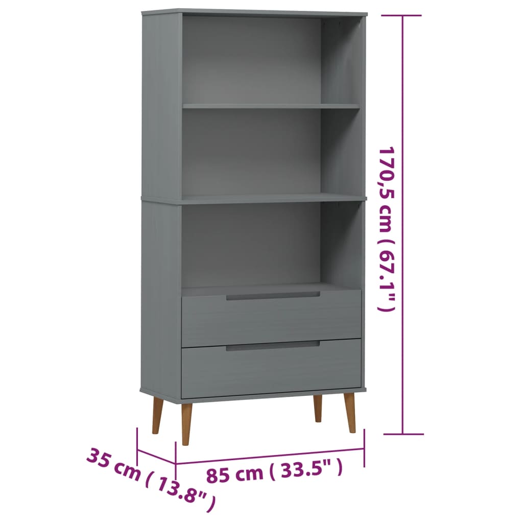Boekenkast Molde 85X35X170,5 Cm Massief Grenenhout Grijs