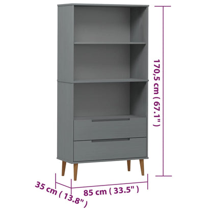 Boekenkast Molde 85X35X170,5 Cm Massief Grenenhout Grijs