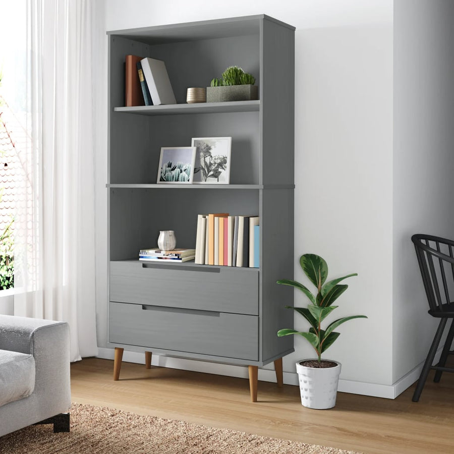 Boekenkast Molde 85X35X170,5 Cm Massief Grenenhout Grijs