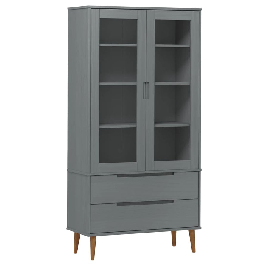 Vitrinekast Molde 90X35X175 Cm Massief Grenenhout Grijs
