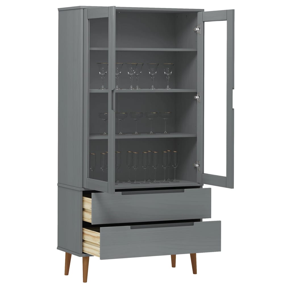 Vitrinekast Molde 90X35X175 Cm Massief Grenenhout Grijs