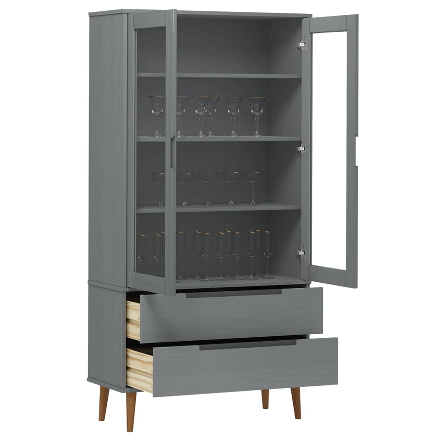 Vitrinekast Molde 90X35X175 Cm Massief Grenenhout Grijs