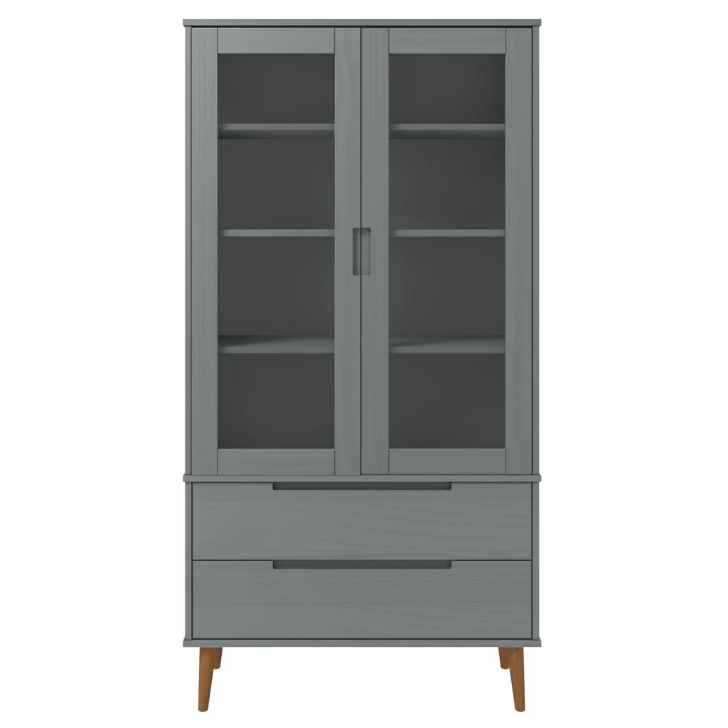 Vitrinekast Molde 90X35X175 Cm Massief Grenenhout Grijs