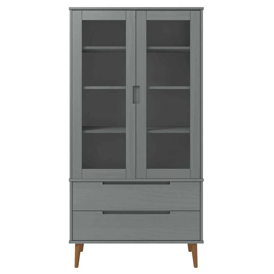Vitrinekast Molde 90X35X175 Cm Massief Grenenhout Grijs