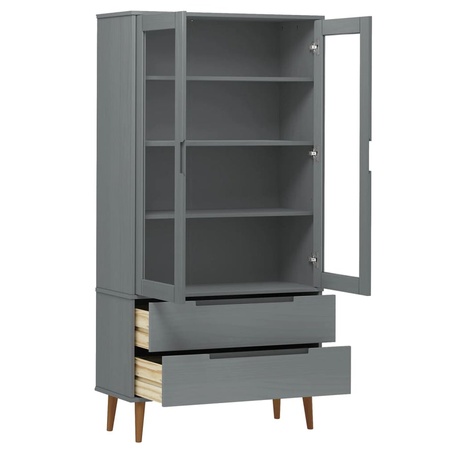 Vitrinekast Molde 90X35X175 Cm Massief Grenenhout Grijs