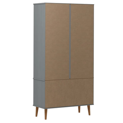 Vitrinekast Molde 90X35X175 Cm Massief Grenenhout Grijs