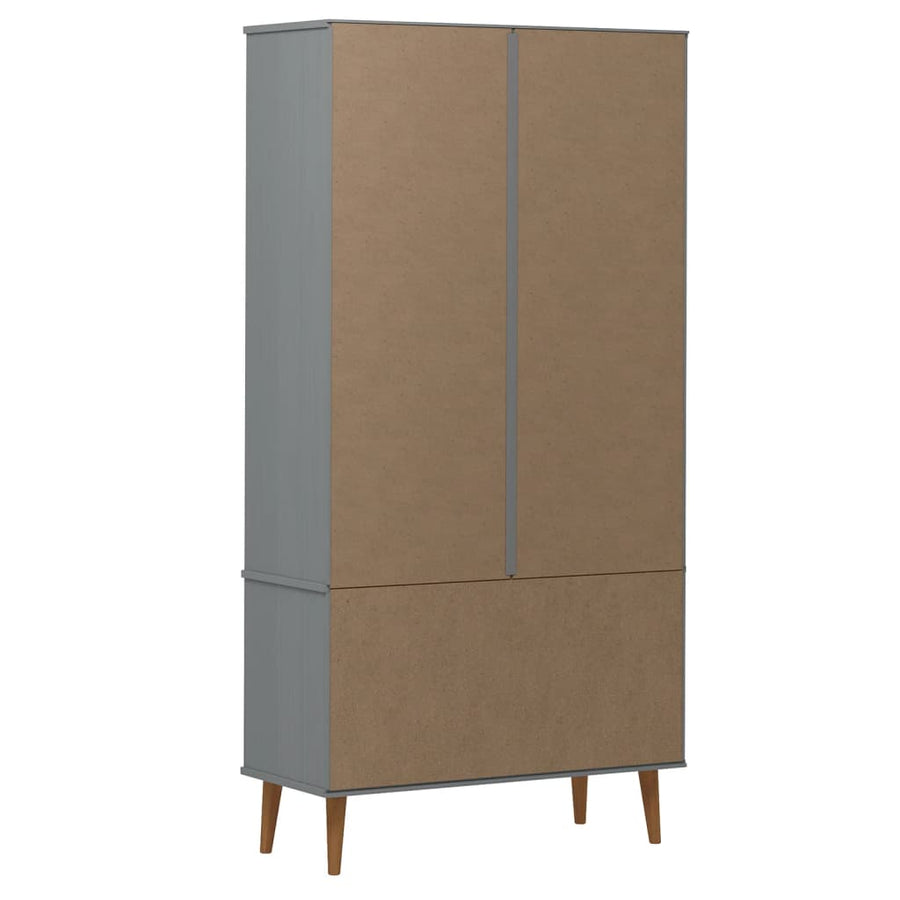 Vitrinekast Molde 90X35X175 Cm Massief Grenenhout Grijs