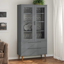 Vitrinekast Molde 90X35X175 Cm Massief Grenenhout Grijs