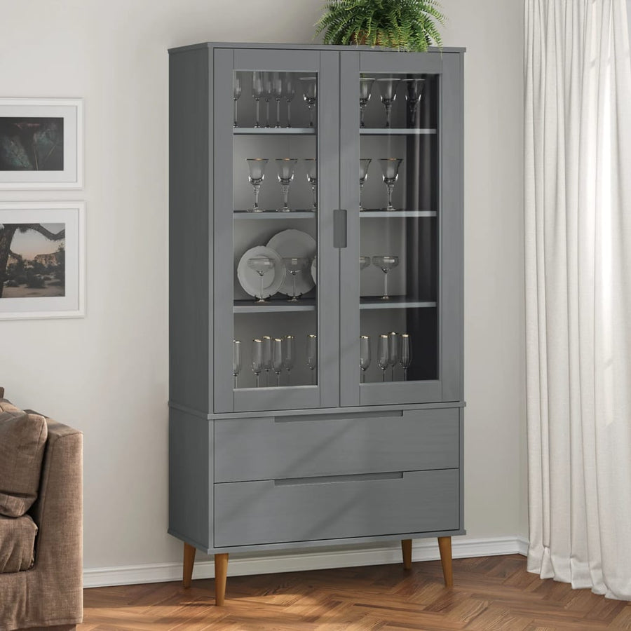 Vitrinekast Molde 90X35X175 Cm Massief Grenenhout Grijs