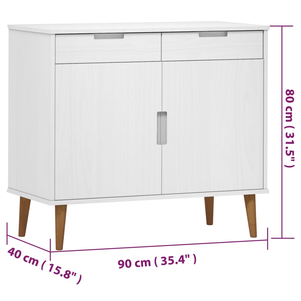 Dressoir Molde 90X40X80 Cm Massief Grenenhout Wit