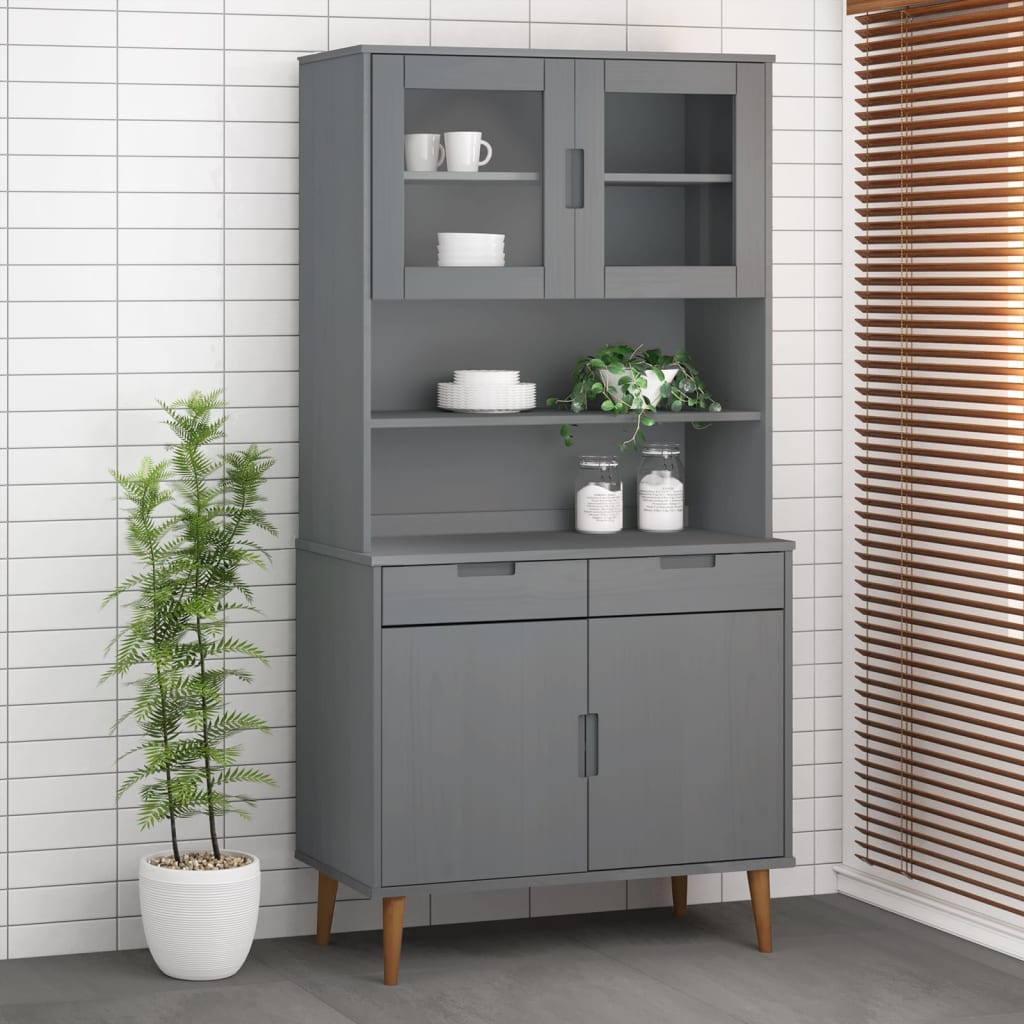 Opzetkast Molde 90X35X100 Cm Massief Grenenhout Grijs