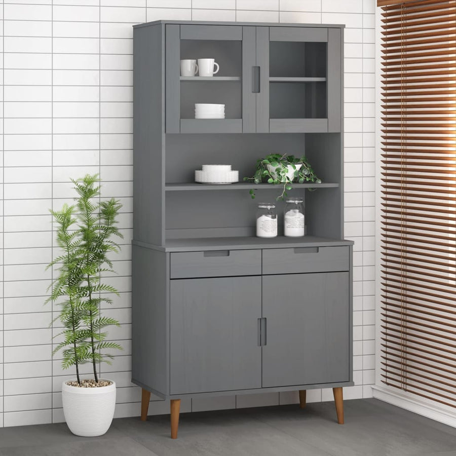 Opzetkast Molde 90X35X100 Cm Massief Grenenhout Grijs