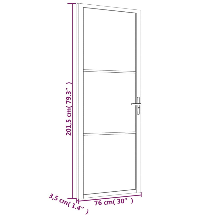 Binnendeur 76X20,5 Cm Glas En Aluminium Zwart En Mat 76 x 201.5 cm 2 horizontale stangen