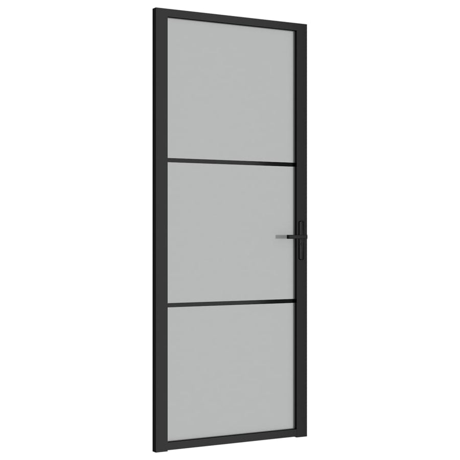 Binnendeur 83X20,5 Cm Glas En Aluminium Zwart En Mat 83 x 201.5 cm 2 horizontale stangen