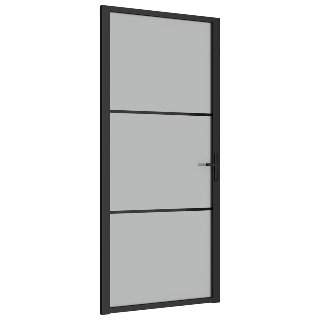 Binnendeur 93X20,5 Cm Glas En Aluminium Zwart En Mat 93 x 201.5 cm 2 horizontale stangen