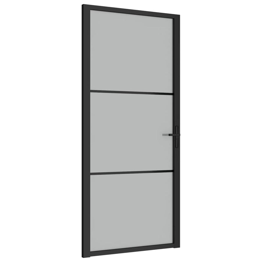 Binnendeur 93X20,5 Cm Glas En Aluminium Zwart En Mat 93 x 201.5 cm 2 horizontale stangen