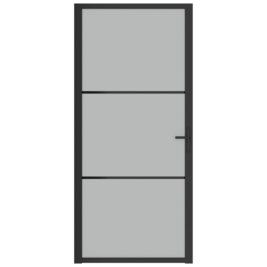 Binnendeur 93X20,5 Cm Glas En Aluminium Zwart En Mat 93 x 201.5 cm 2 horizontale stangen