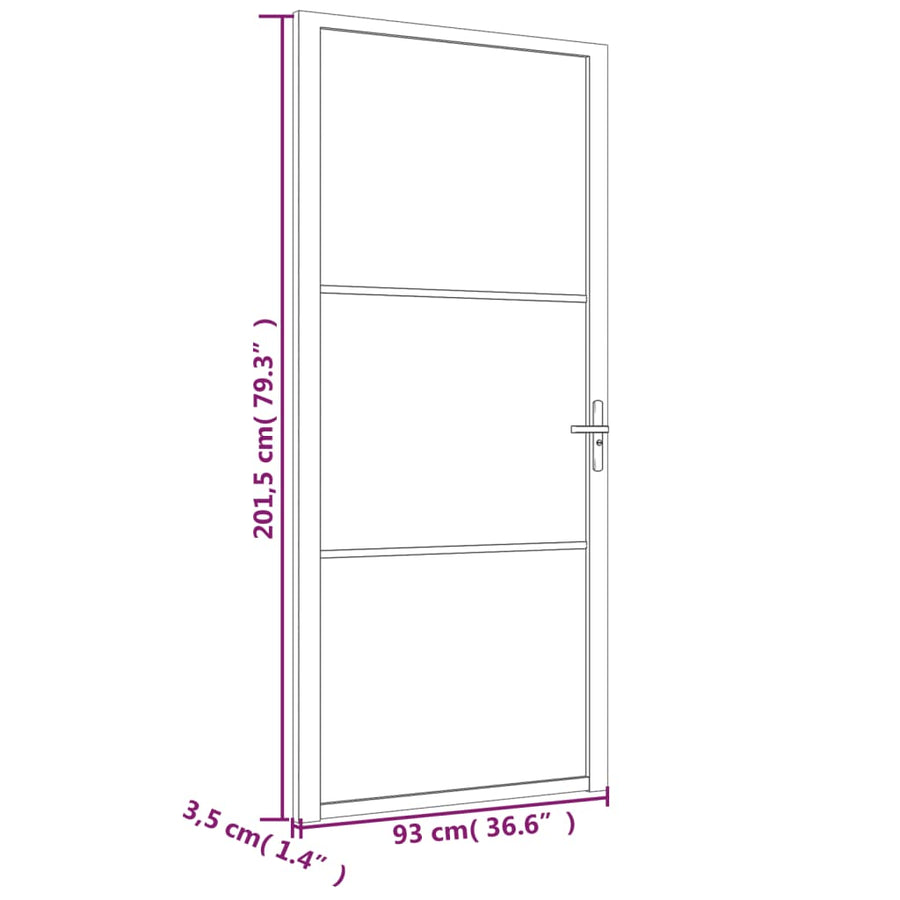 Binnendeur 93X20,5 Cm Glas En Aluminium Zwart En Mat 93 x 201.5 cm 2 horizontale stangen