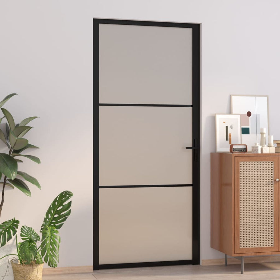 Binnendeur 93X20,5 Cm Glas En Aluminium Zwart En Mat 93 x 201.5 cm 2 horizontale stangen