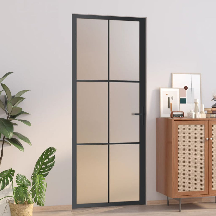 Binnendeur 83X20,5 Cm Glas En Aluminium Zwart En Mat 83 x 201.5 cm 3x2 raster