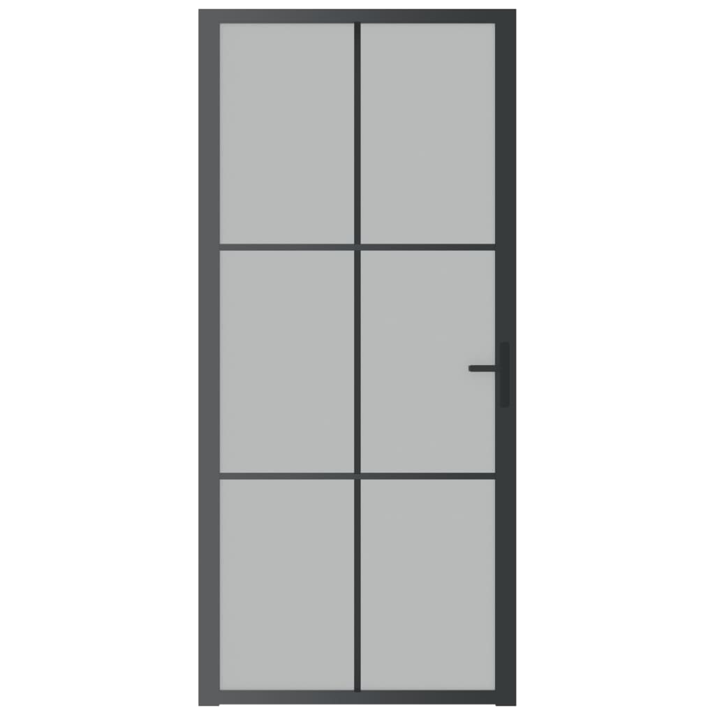 Binnendeur 93x201,5 cm matglas en aluminium zwart 93 x 201.5 cm 3x2 raster