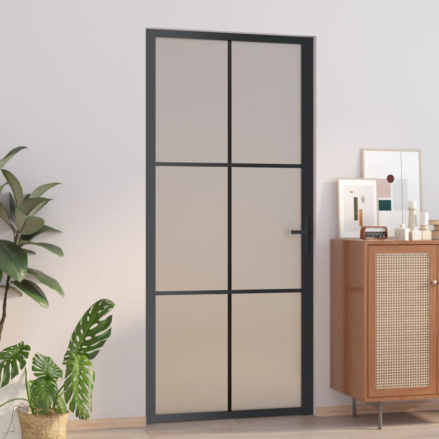 Binnendeur 93x201,5 cm matglas en aluminium zwart 93 x 201.5 cm 3x2 raster