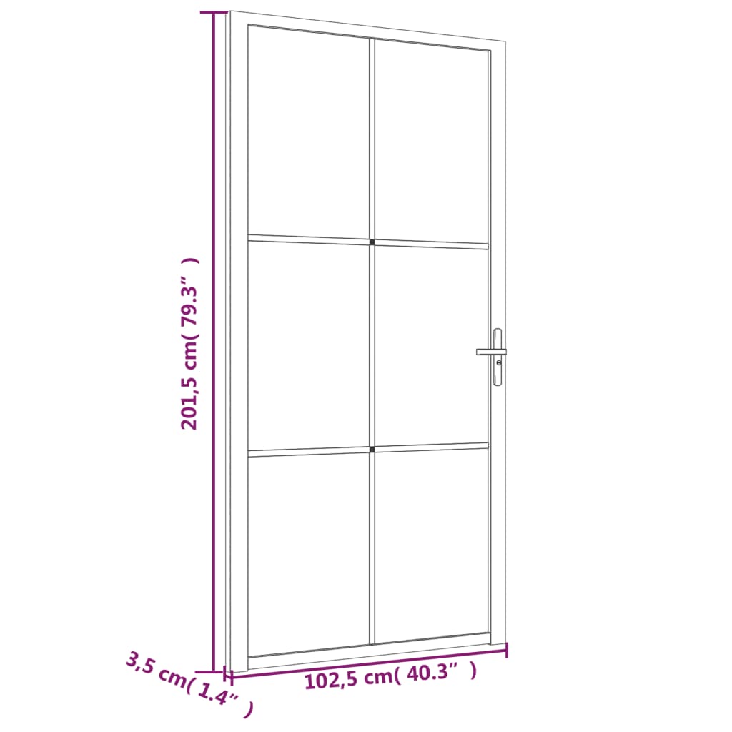 Binnendeur 02,5X20,5 Cm Glas En Aluminium Zwart En Mat 102.5 x 201.5 cm 3x2 raster