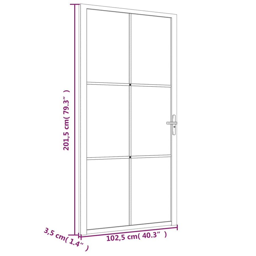 Binnendeur 02,5X20,5 Cm Glas En Aluminium Zwart En Mat 102.5 x 201.5 cm 3x2 raster