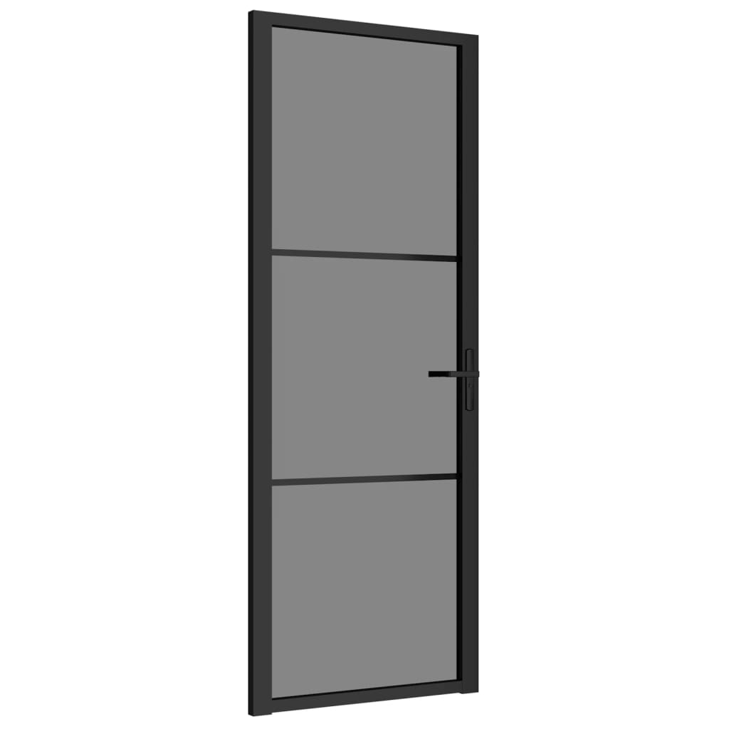 Binnendeur 76X20,5 Cm Esg-Glas En Aluminium Zwart En Donkertransparant 76 x 201.5 cm 2 horizontale stangen