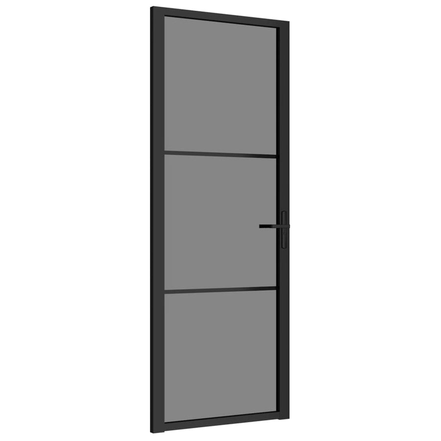 Binnendeur 76X20,5 Cm Esg-Glas En Aluminium Zwart En Donkertransparant 76 x 201.5 cm 2 horizontale stangen