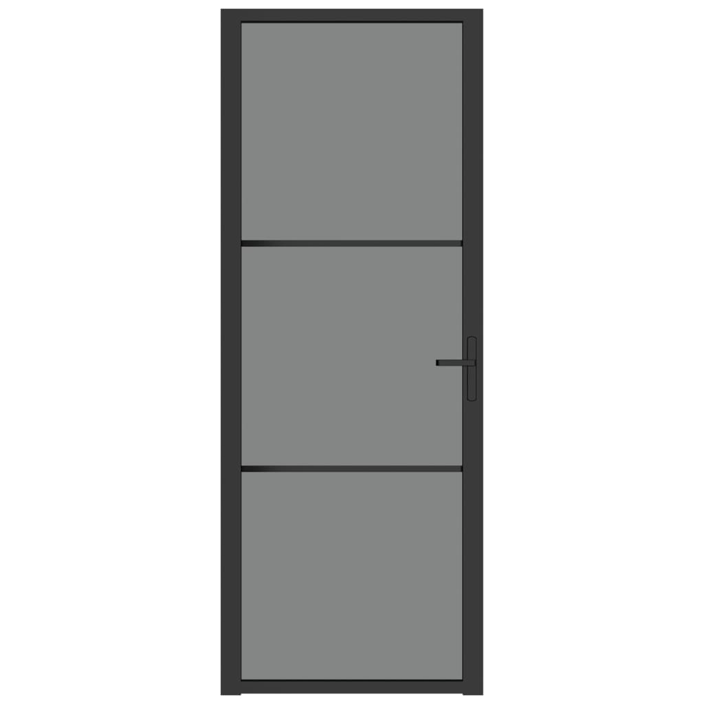 Binnendeur 76X20,5 Cm Esg-Glas En Aluminium Zwart En Donkertransparant 76 x 201.5 cm 2 horizontale stangen