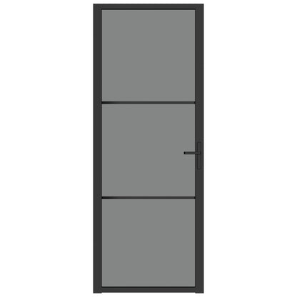 Binnendeur 76X20,5 Cm Esg-Glas En Aluminium Zwart En Donkertransparant 76 x 201.5 cm 2 horizontale stangen