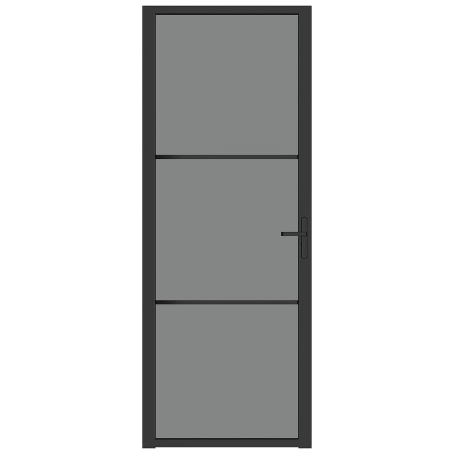 Binnendeur 76X20,5 Cm Esg-Glas En Aluminium Zwart En Donkertransparant 76 x 201.5 cm 2 horizontale stangen
