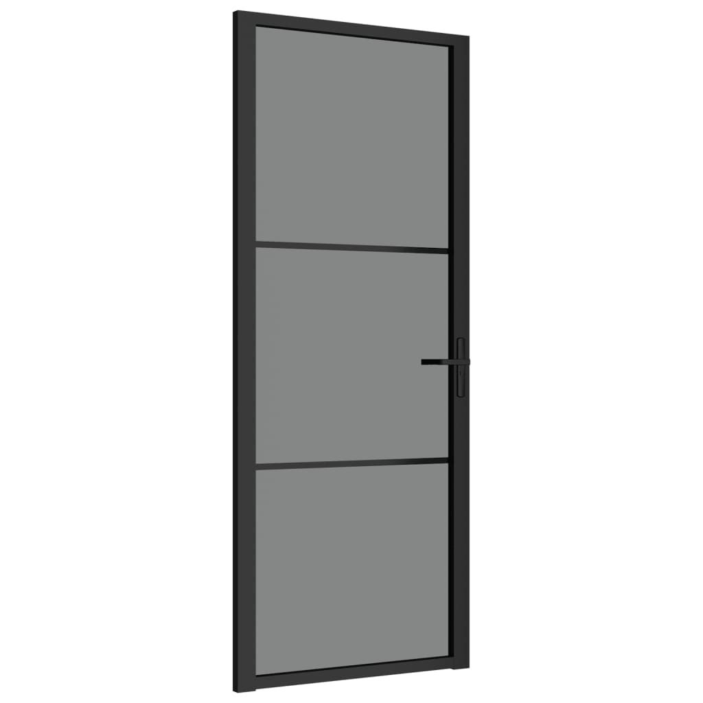Binnendeur 83X20,5 Cm Esg-Glas En Aluminium Zwart En Donkertransparant 83 x 201.5 cm 2 horizontale stangen