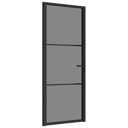 Binnendeur 83X20,5 Cm Esg-Glas En Aluminium Zwart En Donkertransparant 83 x 201.5 cm 2 horizontale stangen