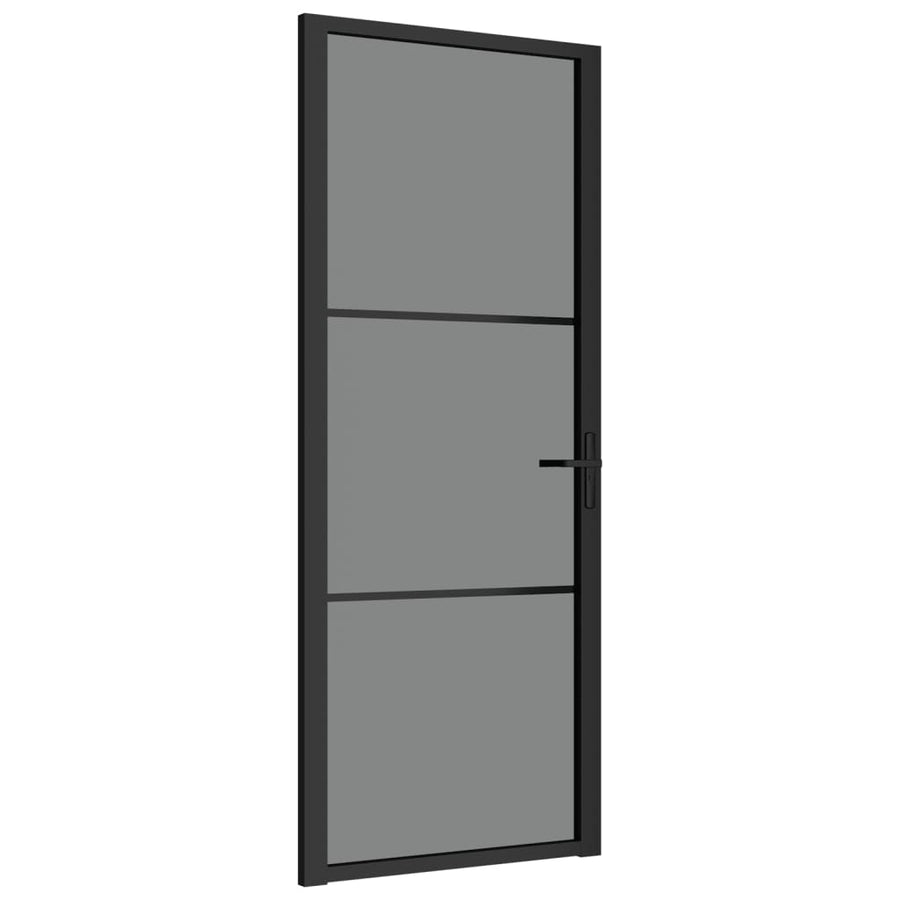 Binnendeur 83X20,5 Cm Esg-Glas En Aluminium Zwart En Donkertransparant 83 x 201.5 cm 2 horizontale stangen