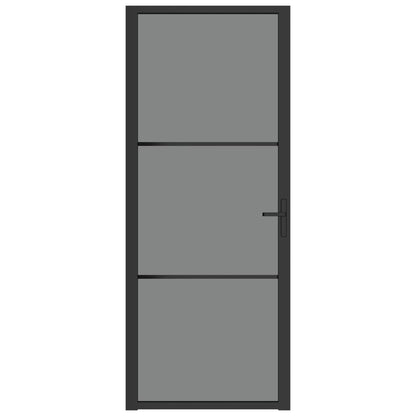 Binnendeur 83X20,5 Cm Esg-Glas En Aluminium Zwart En Donkertransparant 83 x 201.5 cm 2 horizontale stangen