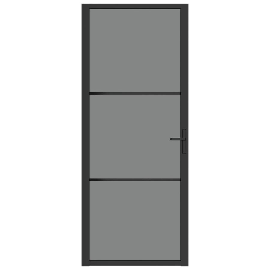 Binnendeur 83X20,5 Cm Esg-Glas En Aluminium Zwart En Donkertransparant 83 x 201.5 cm 2 horizontale stangen