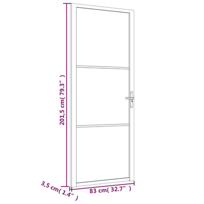 Binnendeur 83X20,5 Cm Esg-Glas En Aluminium Zwart En Donkertransparant 83 x 201.5 cm 2 horizontale stangen