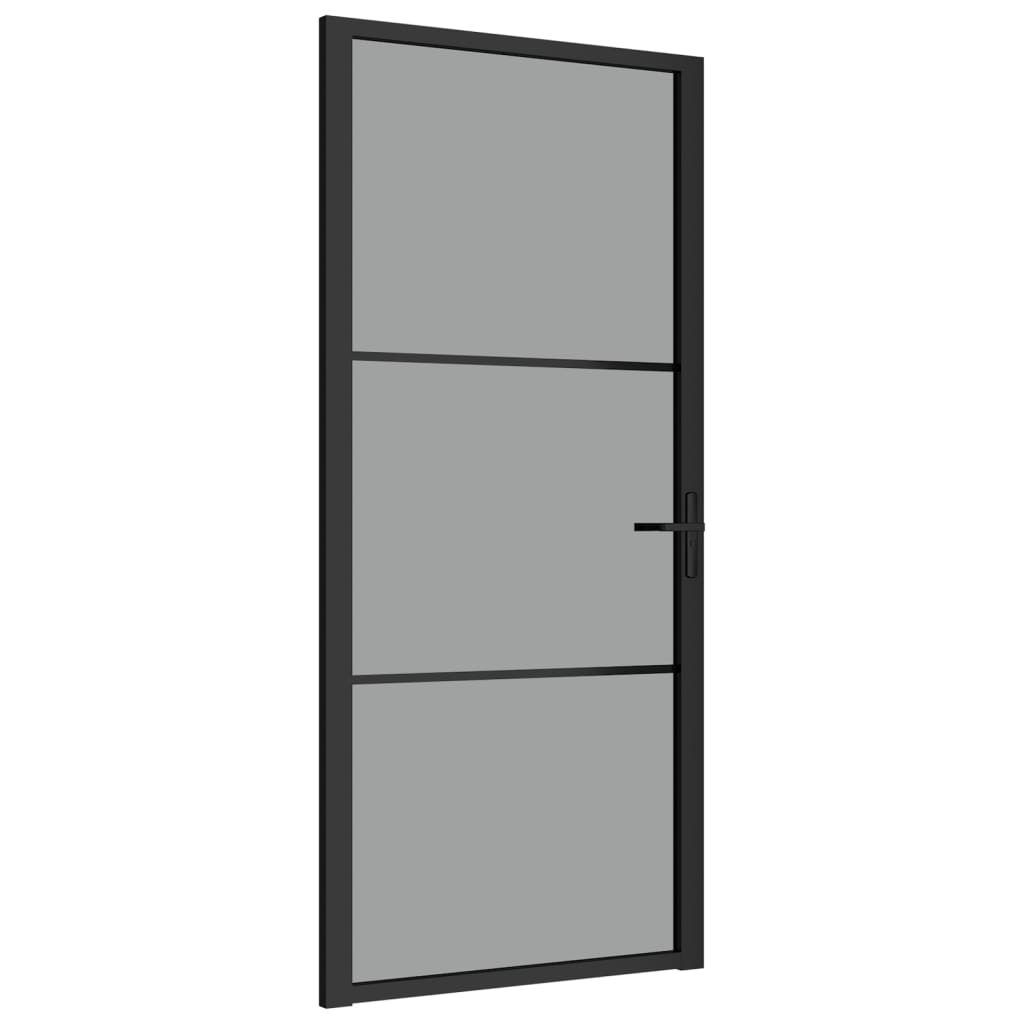 Binnendeur 93X20,5 Cm Esg-Glas En Aluminium Zwart En Donkertransparant 93 x 201.5 cm 2 horizontale stangen