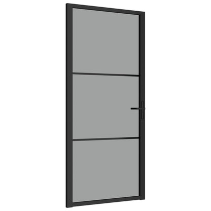 Binnendeur 93X20,5 Cm Esg-Glas En Aluminium Zwart En Donkertransparant 93 x 201.5 cm 2 horizontale stangen