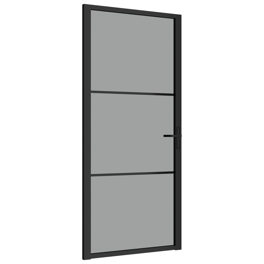 Binnendeur 93X20,5 Cm Esg-Glas En Aluminium Zwart En Donkertransparant 93 x 201.5 cm 2 horizontale stangen